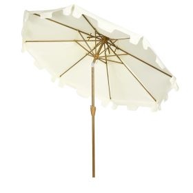 9' Patio Umbrella with Push Button Tilt and Crank, Double Top Ruffled Outdoor Market Table Umbrella with 8 Ribs, for Garden, Deck, Pool, Cream White (Option: Cream White-1520x150x150 mm)