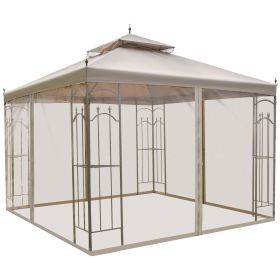 10' x 10' Patio Gazebo with Corner Frame Shelves, Double Roof Outdoor Gazebo Canopy Shelter with Netting for Patio, Wedding, Catering & Events, Brown (Option: Brown-1990x450x200 mm)