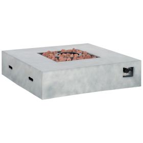 Outdoor Propane Fire Pit Table Faux Grey Ledge Stone 42-inch Square Fire Table, 50,000BTU Auto Ignition Gas Firepits with Protective Cover, Lava Rock (Option: Grey-1140x1140x380 mm)
