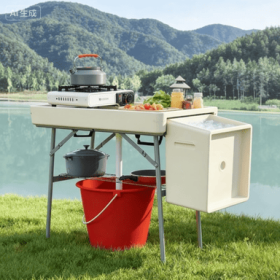 3.4ft Folding Ice Cooler Table With Drain, Fill And Chill Table Outdoor Table Cooler With Storage Shelf, Drink Cooler For Parties Picnic BBQ Camping W (Option: Tan)