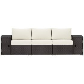 3 Seater Wicker Outdoor Couch Patio Sofa with Storage, Thickened Cushions and Wide Armrests for Porch Yard, Cream White (Option: Cream White, Brown-730x450x670 mm)