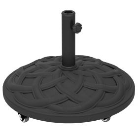 Round Patio Umbrella Base with Wheels, 44 lbs Resin Umbrella Stand Base, Heavy Duty Patio Umbrella Holder for 1.3"/1.5"/1.9" Umbrella Poles for Outdo (Option: Black-600x660x138 mm)