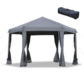 13' x 11' Hexagonal Pop Up Gazebo, Heavy Duty Outdoor Canopy Tent with 6 Mesh Sidewall Netting, 3-Level Adjustable Height and Strong Steel Frame, Gra (Option: Dark Grey-1200x320x315 mm)