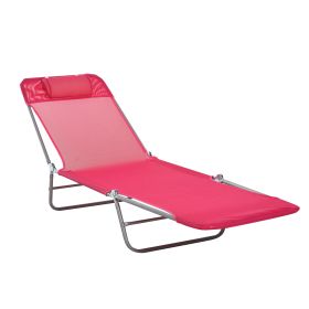 Folding Chaise Lounge Chair, Pool Sun Tanning Chair, Outdoor Lounge Chair with Reclining Back, Breathable Mesh Seat, Headrest for Beach, Yard, Patio, (Option: Pink-670x80x570 mm)