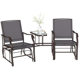 Outdoor Glider Chairs with Coffee Table, Patio 2-Seat Rocking Chair Swing Loveseat with Breathable Sling for Backyard, Garden, and Porch, Gray (Option: Gray-1150x630x205 mm)
