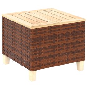 Outdoor Side Table with PE Rattan, Patio End Table with Natural Fir Wood Tabletop and Legs, Weather Resistant Accent Table for Patio Pool Porch, Brow (Option: Brown-510x160x340 mm)