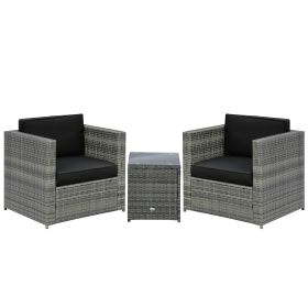 Wicker Bistro Patio Set, 2 Porch Chairs & Glass Table, Black (Option: Grey-800x685x380 mm)
