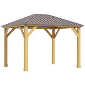 10' x 12' Hardtop Gazebo with Galvanized Steel Roof, Wooden Frame, Permanent Pavilion Outdoor Gazebo Canopy, for Patio, Garden, Backyard, Deck, Lawn, (Option: Brown-2320x420x340 mm)