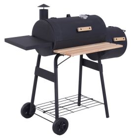 Charcoal BBQ, Portable Grill with Wheels, All-in-One Grill, Side vent, Two Shelves and Metal Grating, Lit-Mounted Thermometer, Wooden Handle, for Out (Option: Black-1020x365x365 mm)
