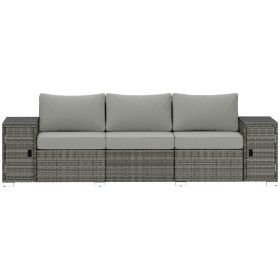3 Seater Wicker Outdoor Couch Patio Sofa with Storage, Thickened Cushions and Wide Armrests for Porch Yard, Gray (Option: Gray-730x450x670 mm)